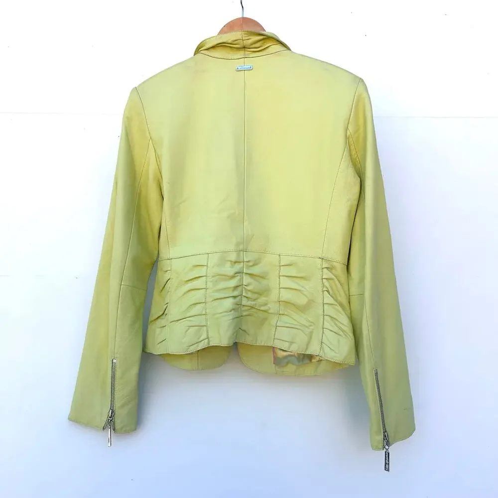 St. John Coats Y2K Vintage Like Green Leather Blazer Jacket Small Zip Statement